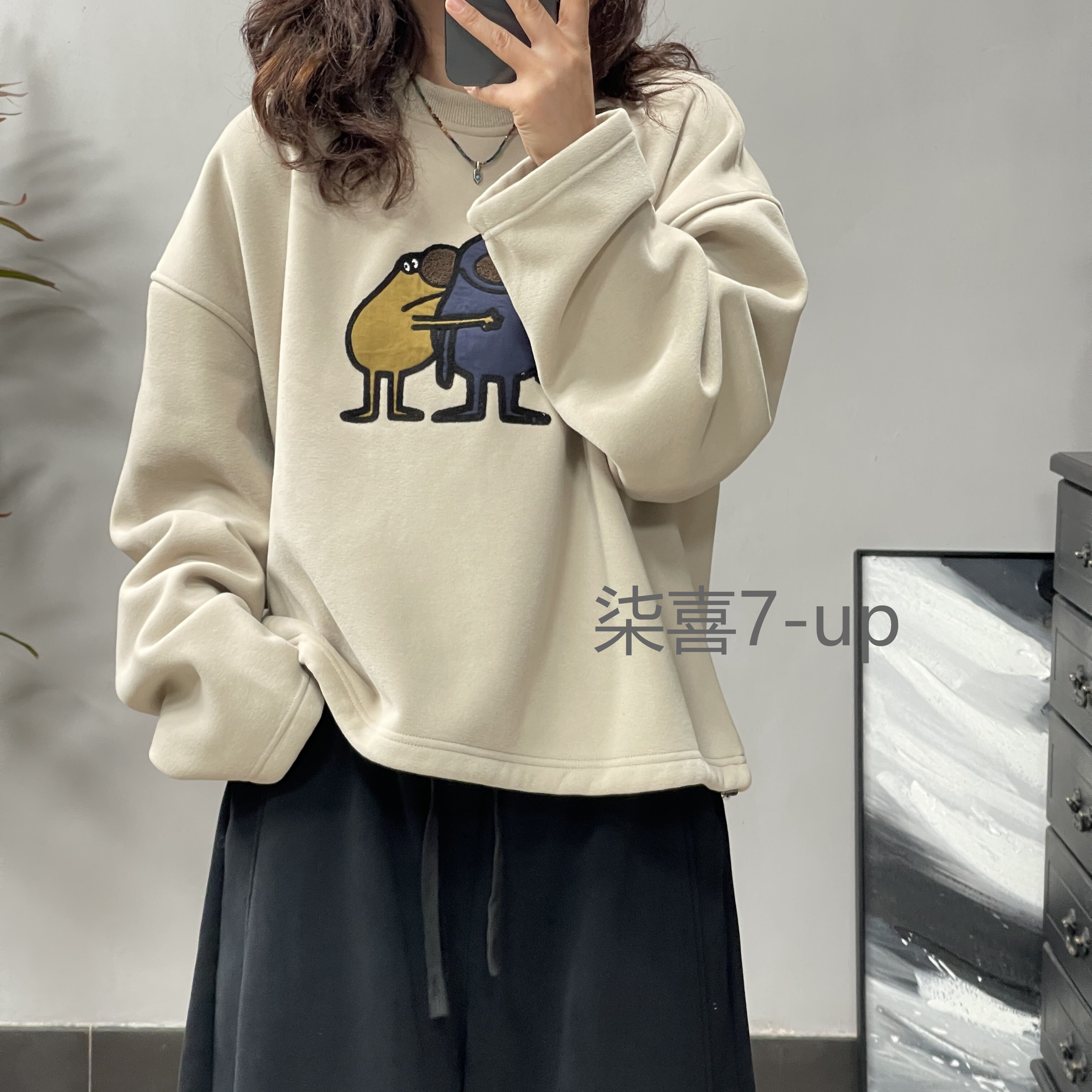 8322冬季加绒加厚卫衣宽松刺绣韩版休闲百搭长袖设计感圆领慵懒风