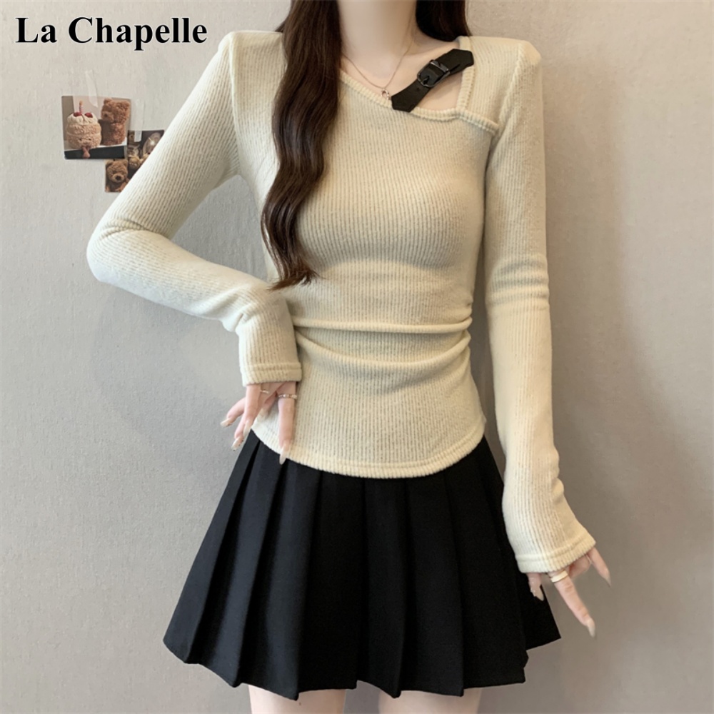 拉夏贝尔2025秋冬款大码韩版时尚针织衫女修身显瘦打底衫长袖上衣