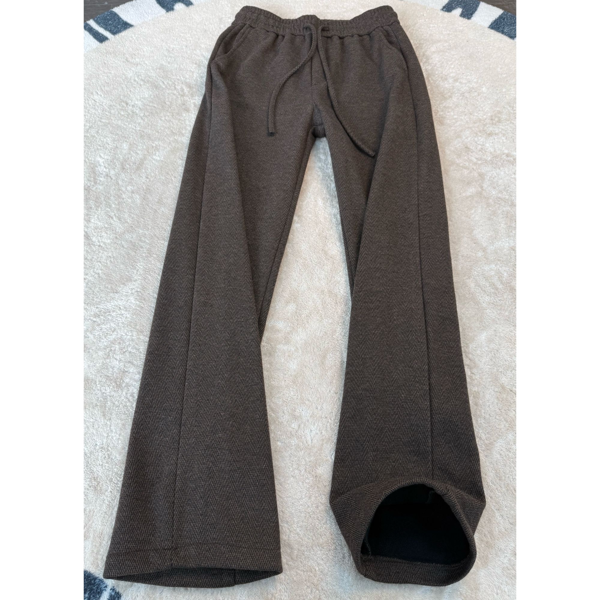 老钱风人字纹休闲裤子男款直筒秋冬加绒加厚长裤高级感宽松阔腿裤