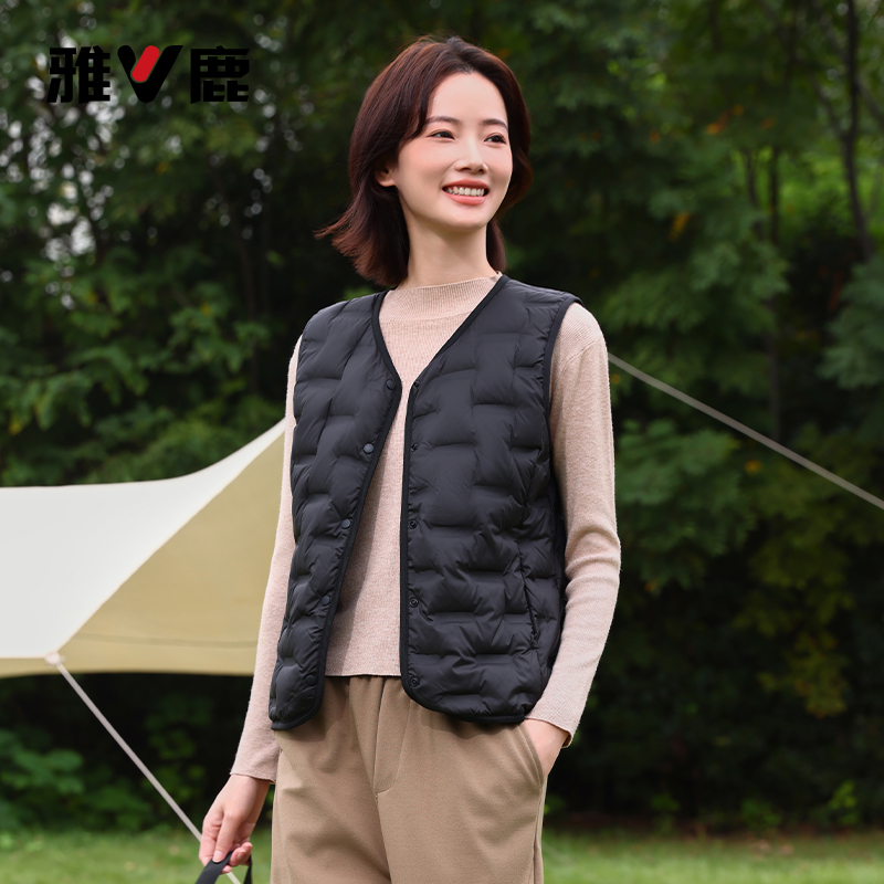 雅鹿羽绒服马甲女2025冬季新款内穿轻薄羽绒内胆加绒内搭羽绒马甲