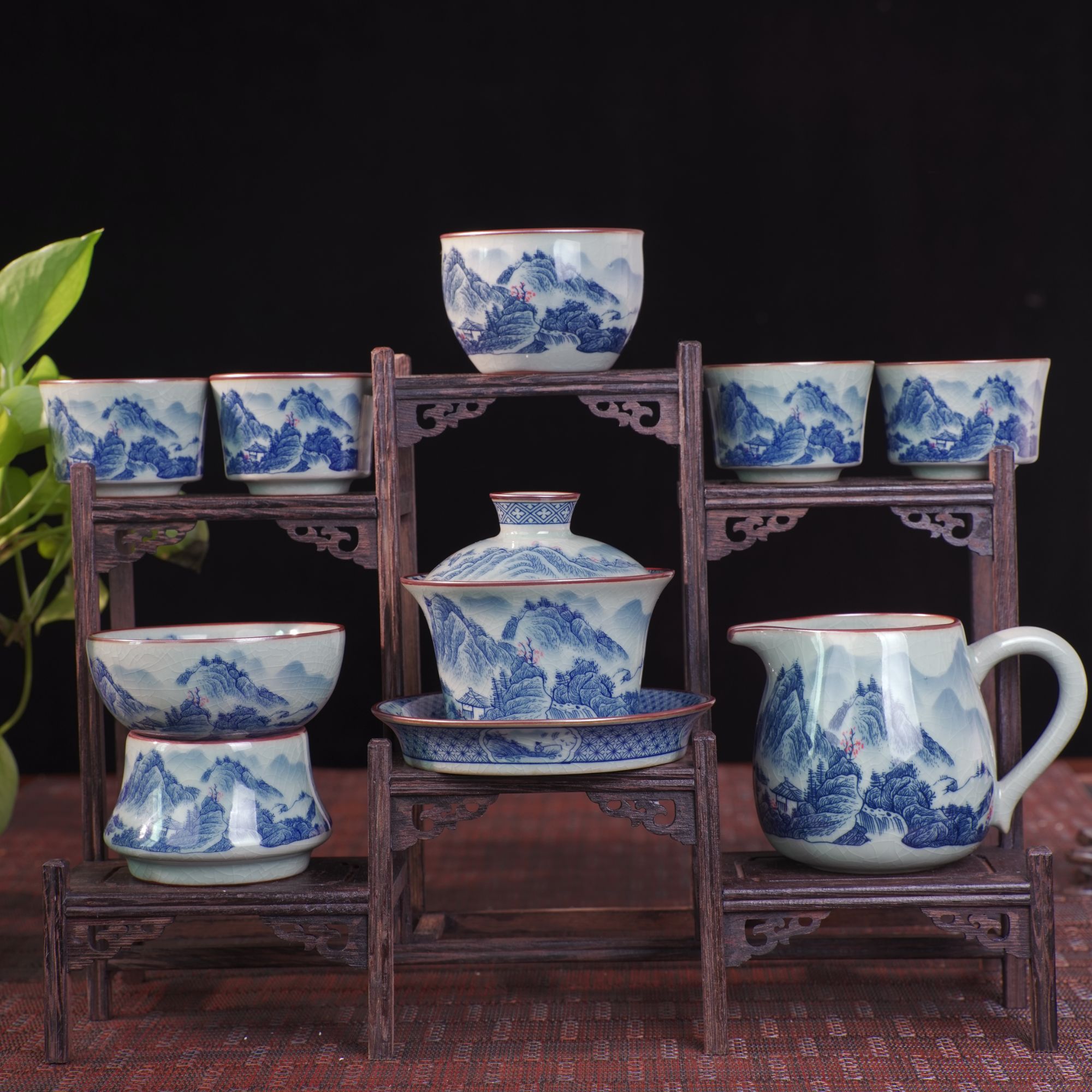 【八件套--釉里红茶具整套】景德镇青花瓷陶瓷功夫茶具推荐全套盖碗