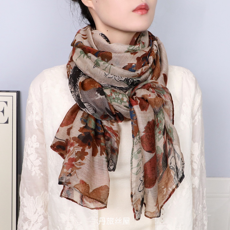 180*90CM巴厘纱棉感围巾冬季保暖透气丝巾妈妈春秋防晒轻薄长披肩