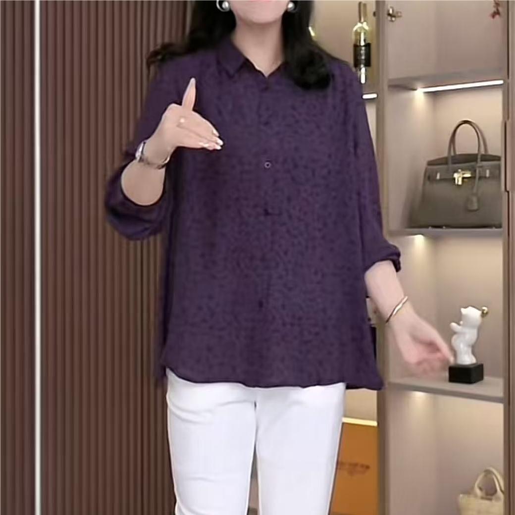 大码女装时尚长袖宽松显瘦新款翻领高腰休闲提花上衣ZB6060