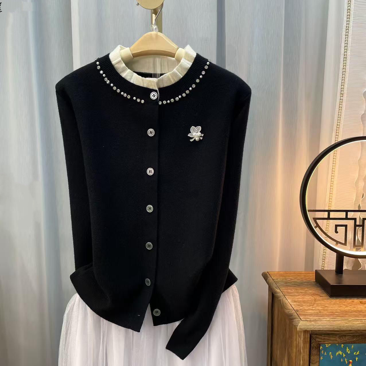 【272】小香风甜美花苞圆领减龄长袖针织衫开衫百搭大码洋气内搭