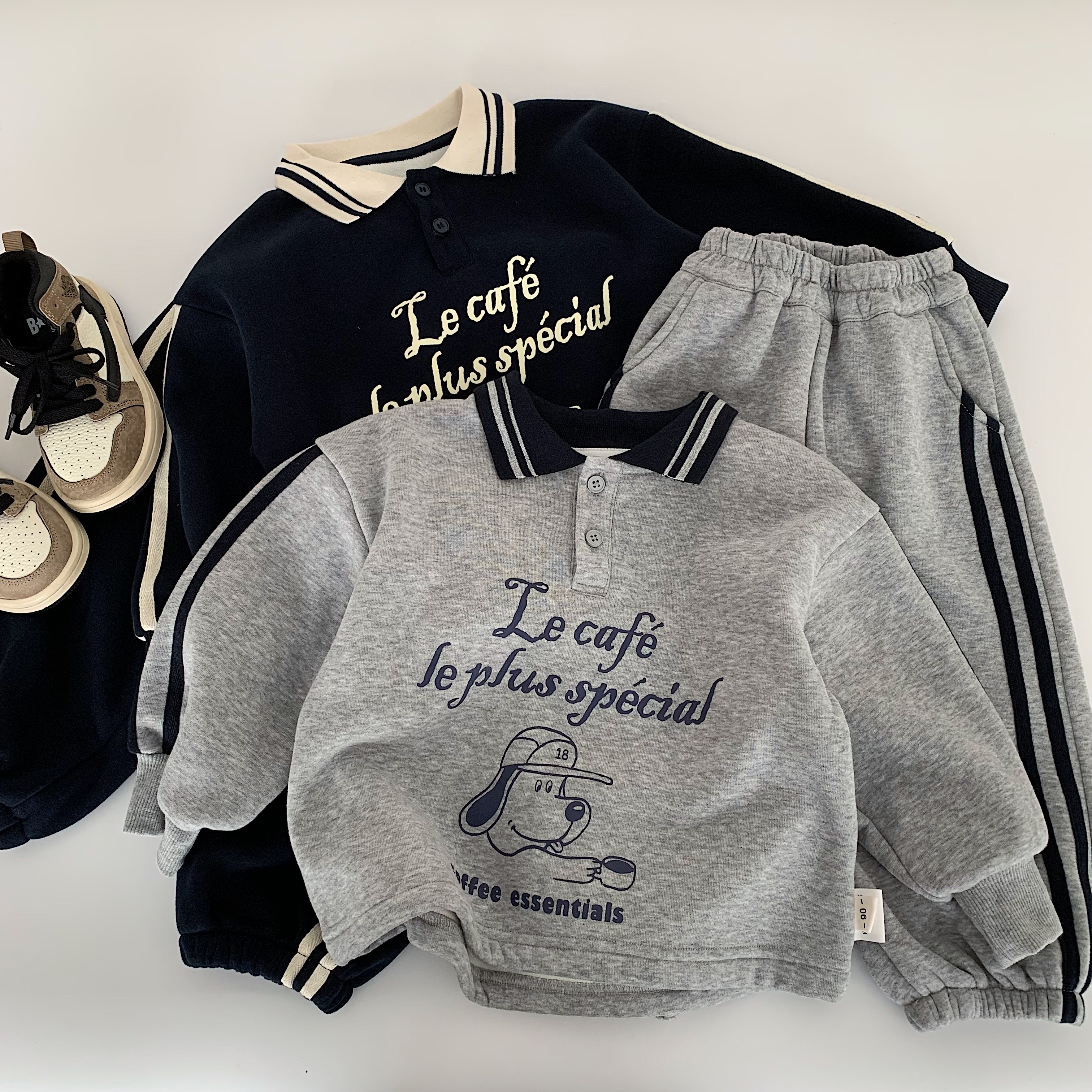 10/5【华夫曲奇】儿童加绒套装儿童翻领运动两件套