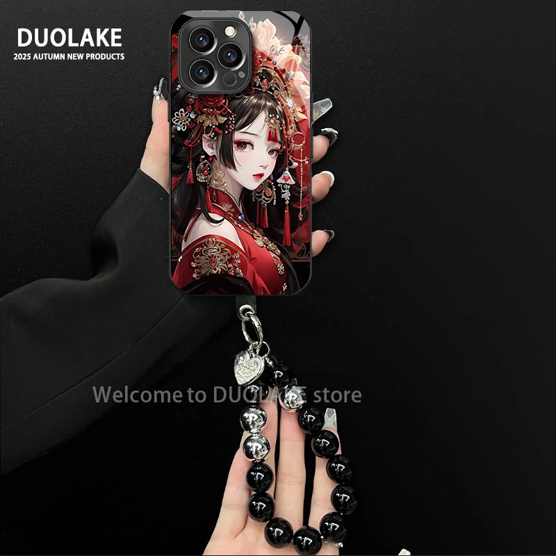 适用于苹果/oppo/华为/vivo/小米国风女孩电镀玻璃手链防摔手机壳