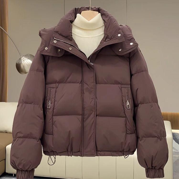 时尚潮流冬季加厚连帽立领百搭休闲短款棉服外套棉衣女装韩版面包