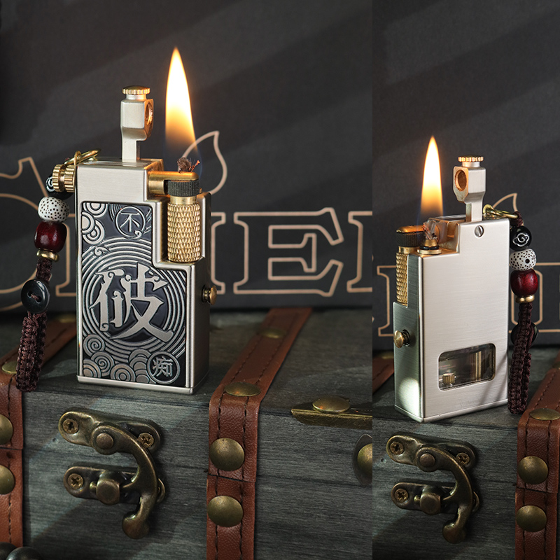新款复古创意煤油打火机按压机械透明双储仓钨钢砂轮煤油火机礼物