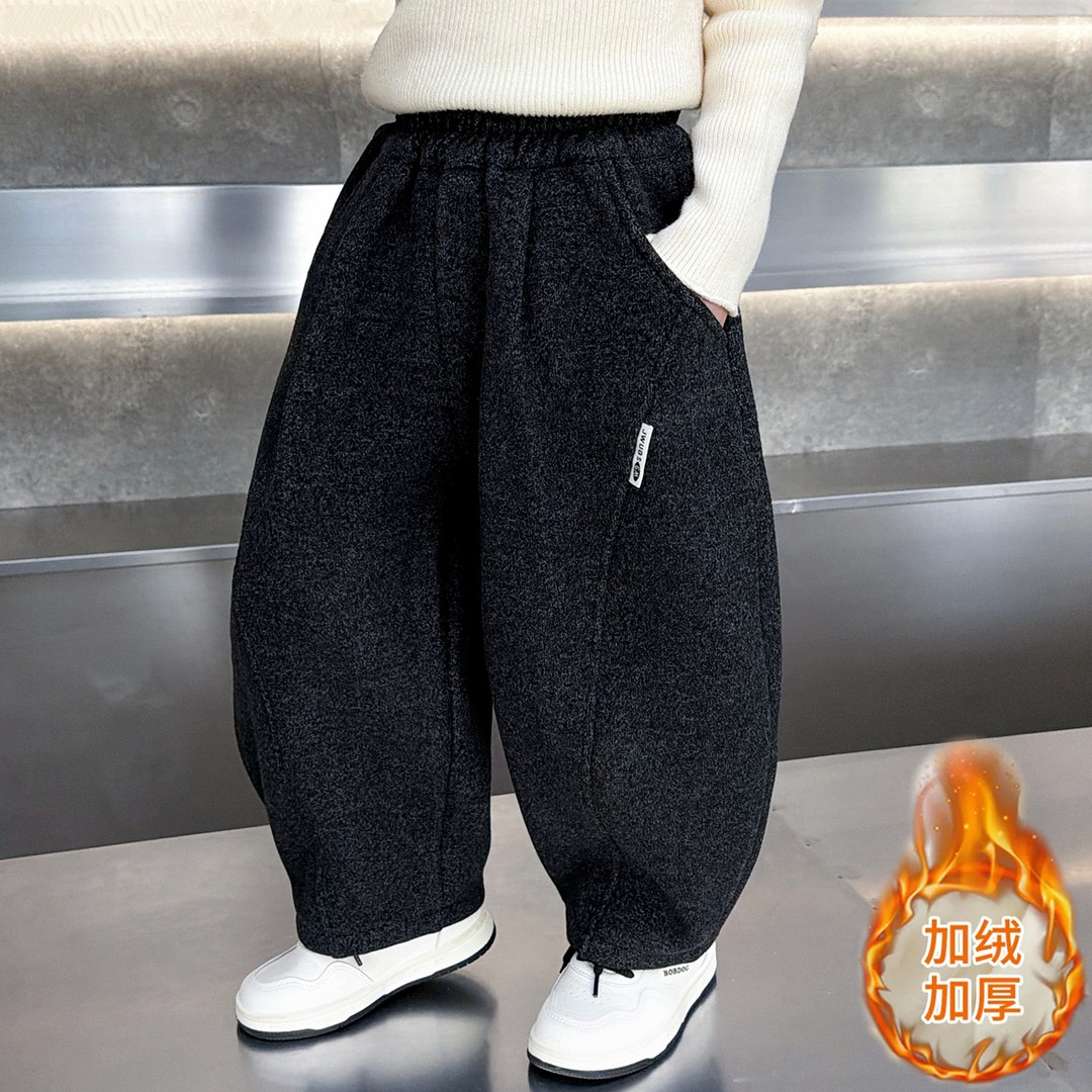 儿童加绒裤子秋冬季2025新款男女童弯刀裤韩版中小童加厚休闲百搭