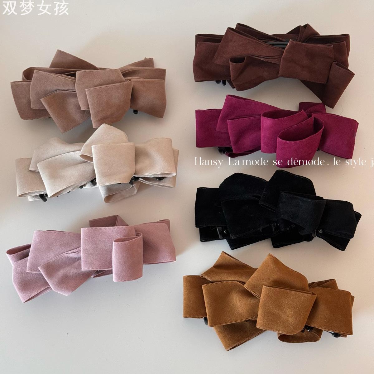 韩版高级感麂皮绒多层蝴蝶结香蕉夹女后脑勺盘夹马尾夹饰新款