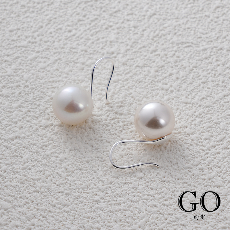 925银仿珍珠耳饰 经典圆球耳钉高跟鞋耳钩轻奢简约强光基础气质
