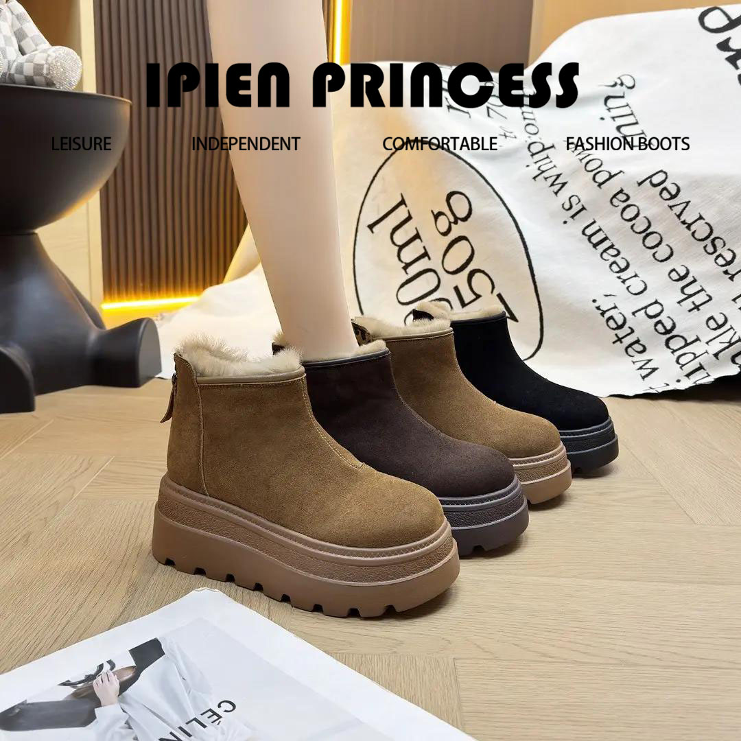 厚底增高8CM雪地靴女2025冬季新款加绒加厚东北厚底防滑短筒棉靴