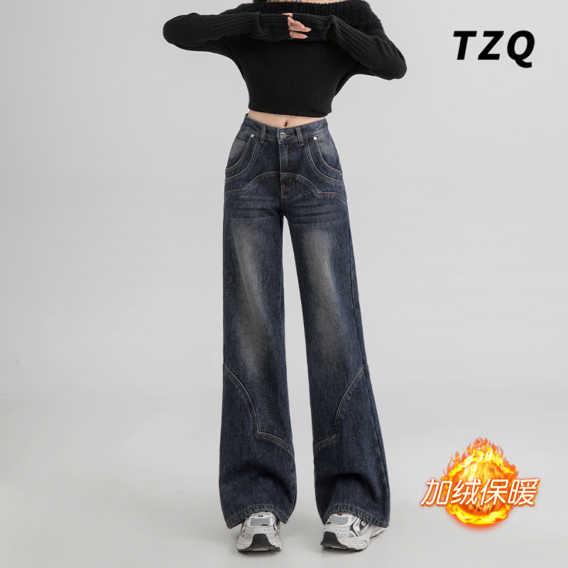 美式设计感微喇牛仔裤女爆款2025新款秋季加绒高腰百搭显瘦阔腿裤