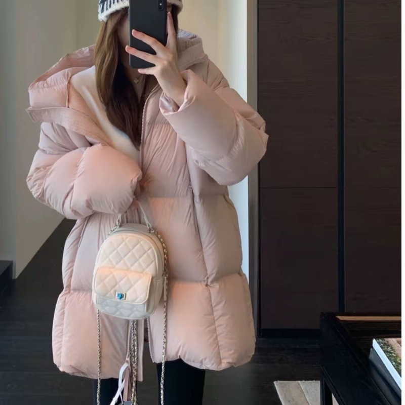 贝贝款超软泡芙中长款棉服女2025年冬季新款ins连帽加厚外套