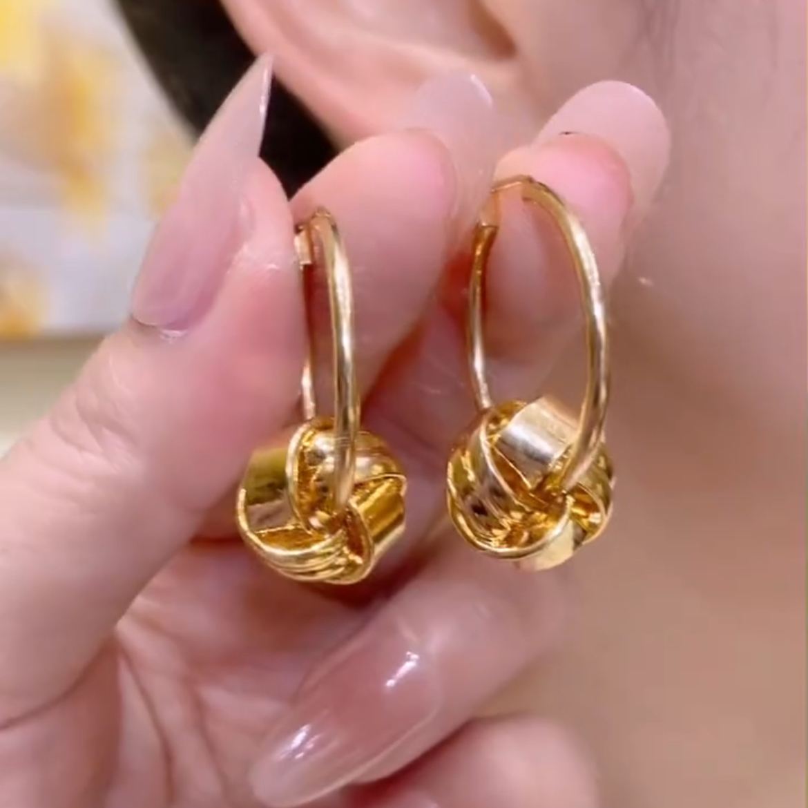 铜合金耳饰 【同心结】金色环环相扣气质轻奢时尚百搭圈圈耳环