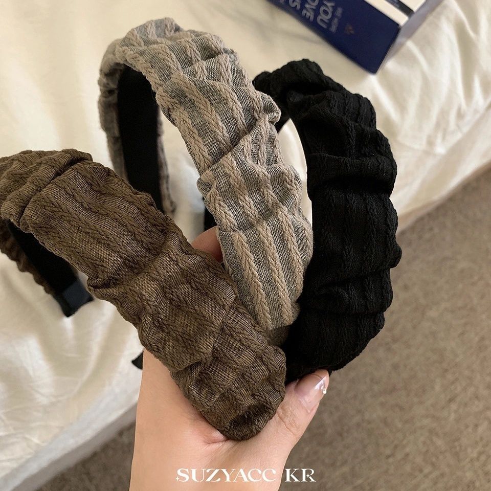 suzyacckr小清新条纹褶皱发箍女2025新款复古小众气质高级感头箍