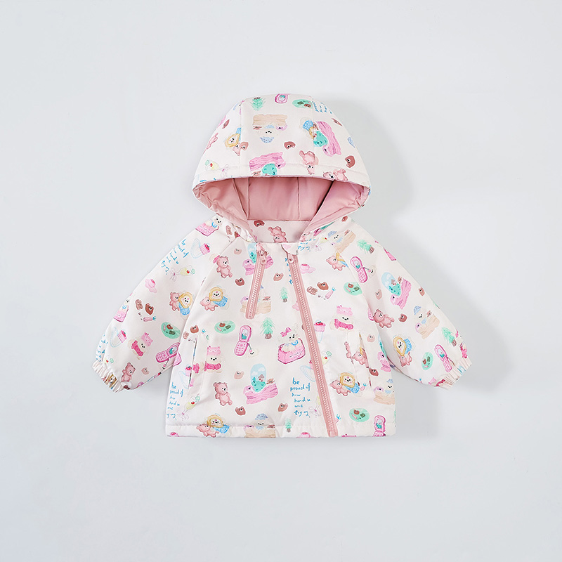 女童冬季夹棉加厚外套2025新款宝宝防风保暖可爱连帽可爱秋冬棉衣