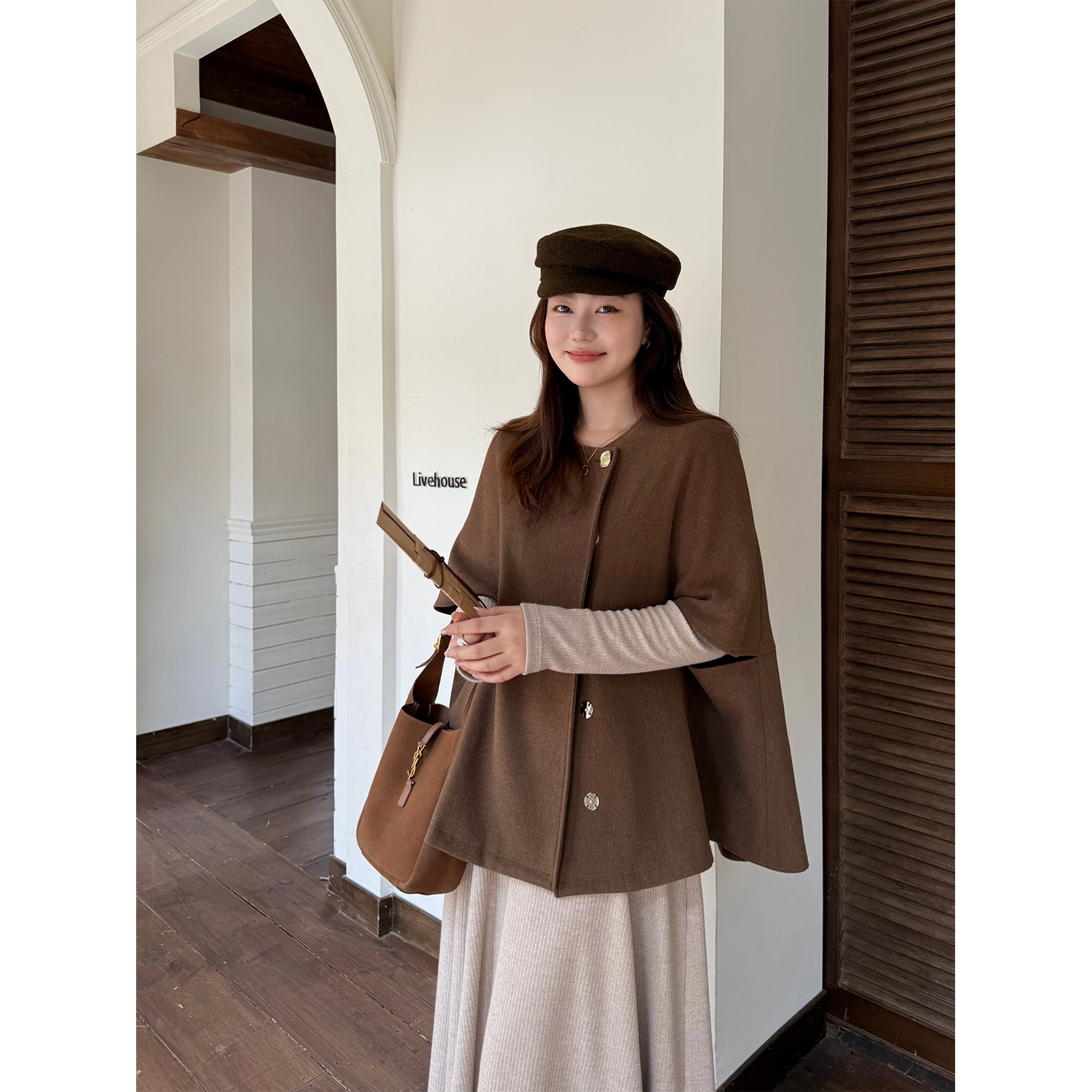 大婉酱微胖定制【富家千金】绵羊毛毛呢外套秋冬洋气斗篷披肩 0464D