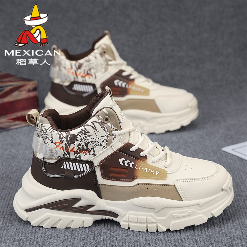 稻草人马丁靴秋冬季新款男士工装鞋时尚休闲高帮加绒厚底百搭潮鞋