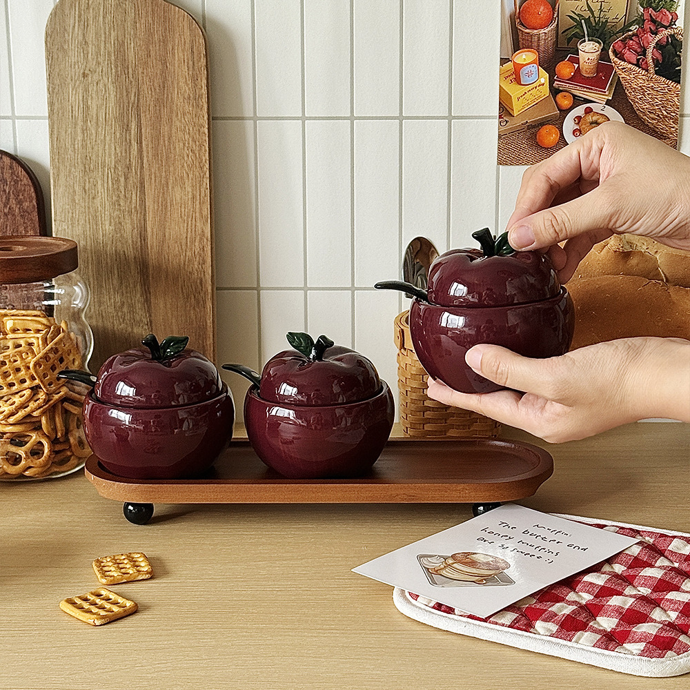 苹果调料罐盐罐厨房家用陶瓷高颜值味精糖辣椒调料瓶调味品摆件