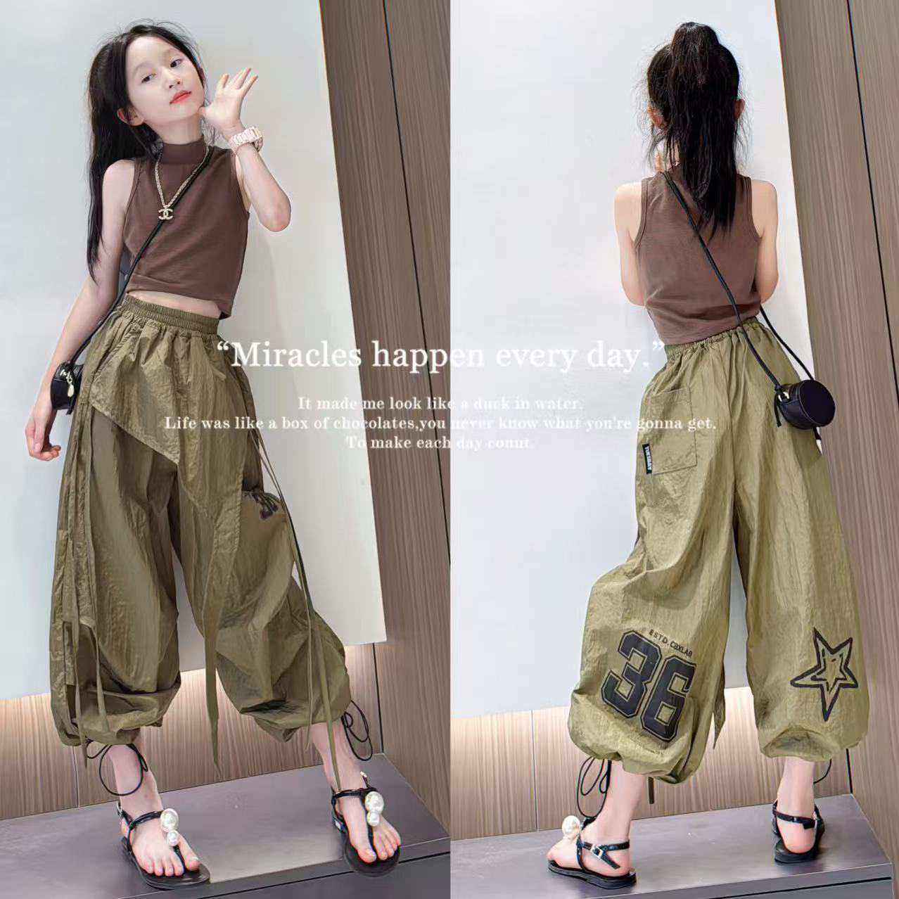 女童夏季新款2025个性阔腿休闲裤时尚韩版洋气休闲背心两件套潮酷