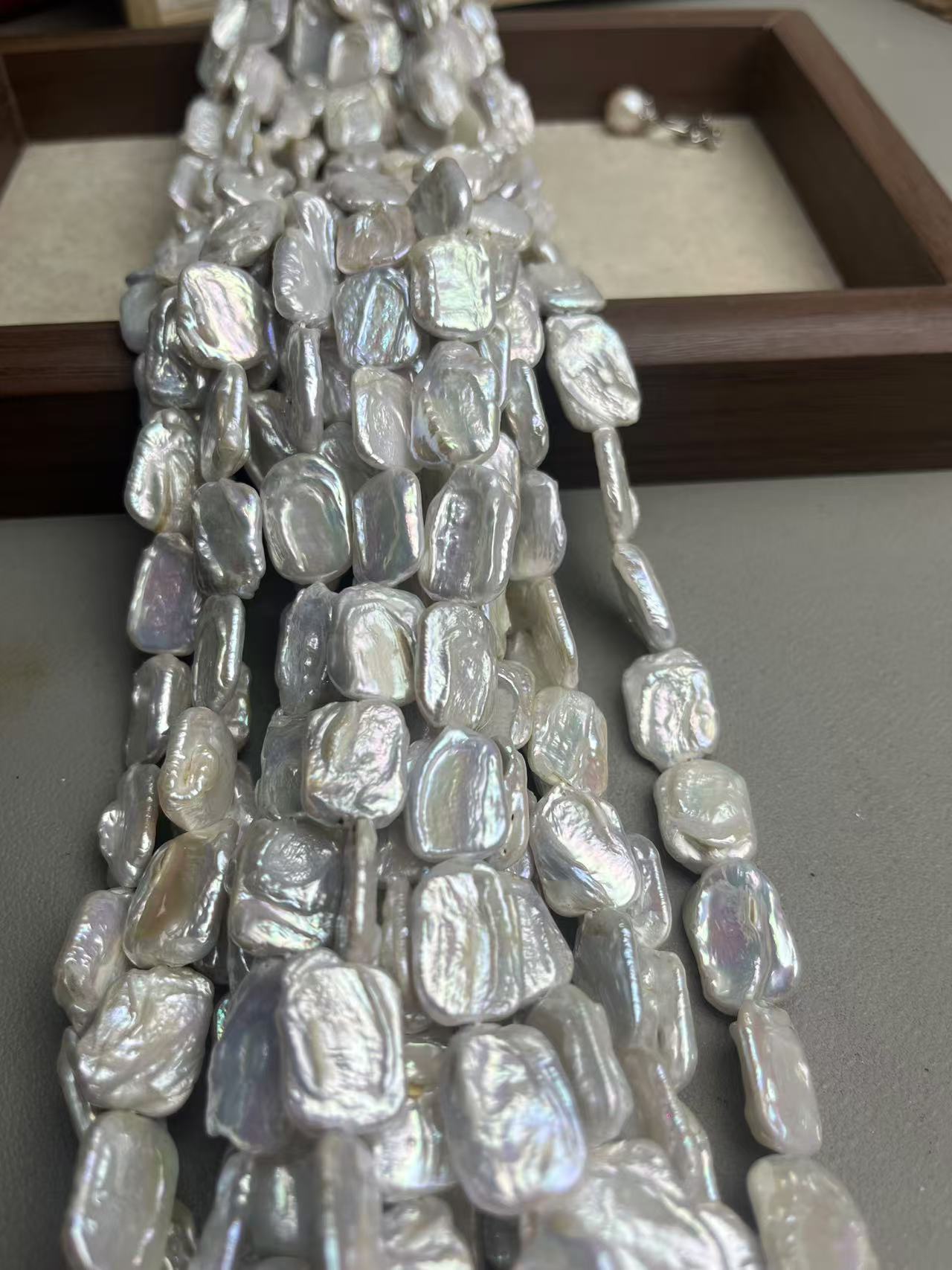 天然长方片巴洛克珍珠38cm左右长散珠半成品可DIY做锁骨链当配珠