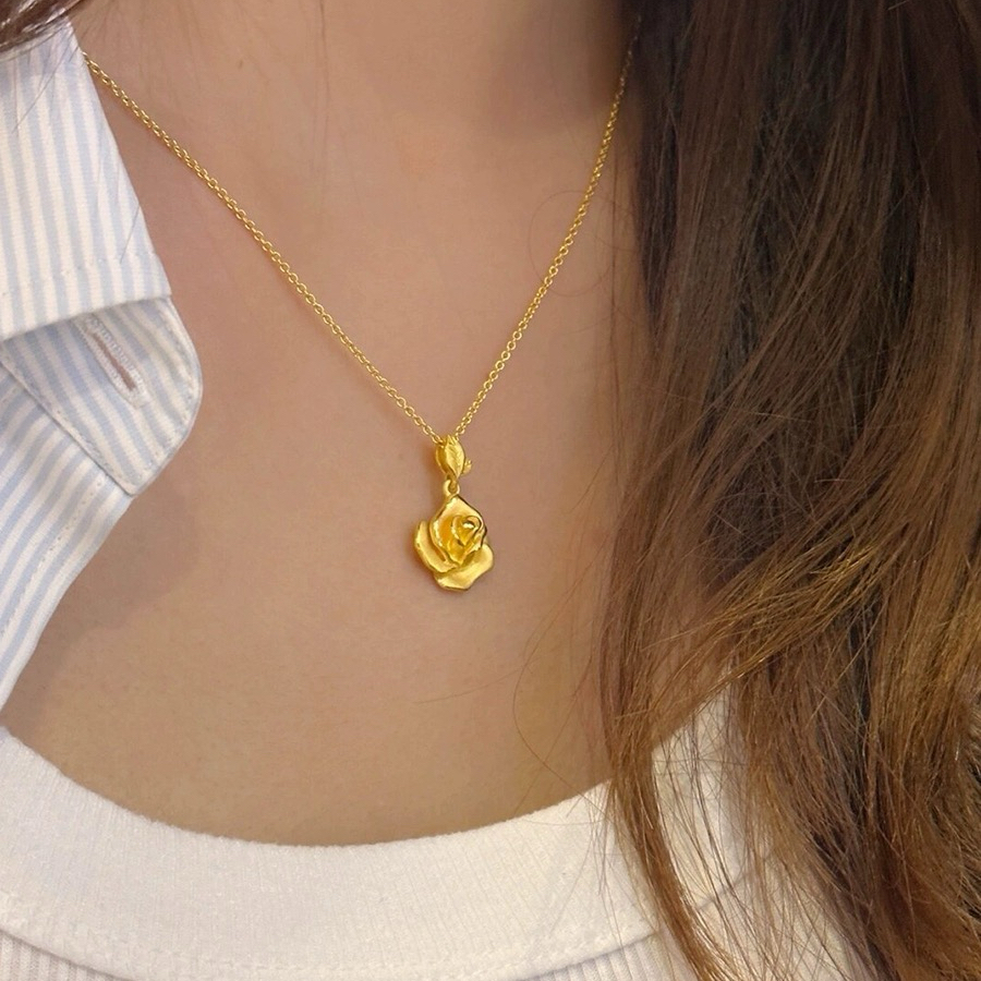 JIN BAI ZHENG 铜合金项链 轻奢精美玫瑰花项链女气质百搭不掉色