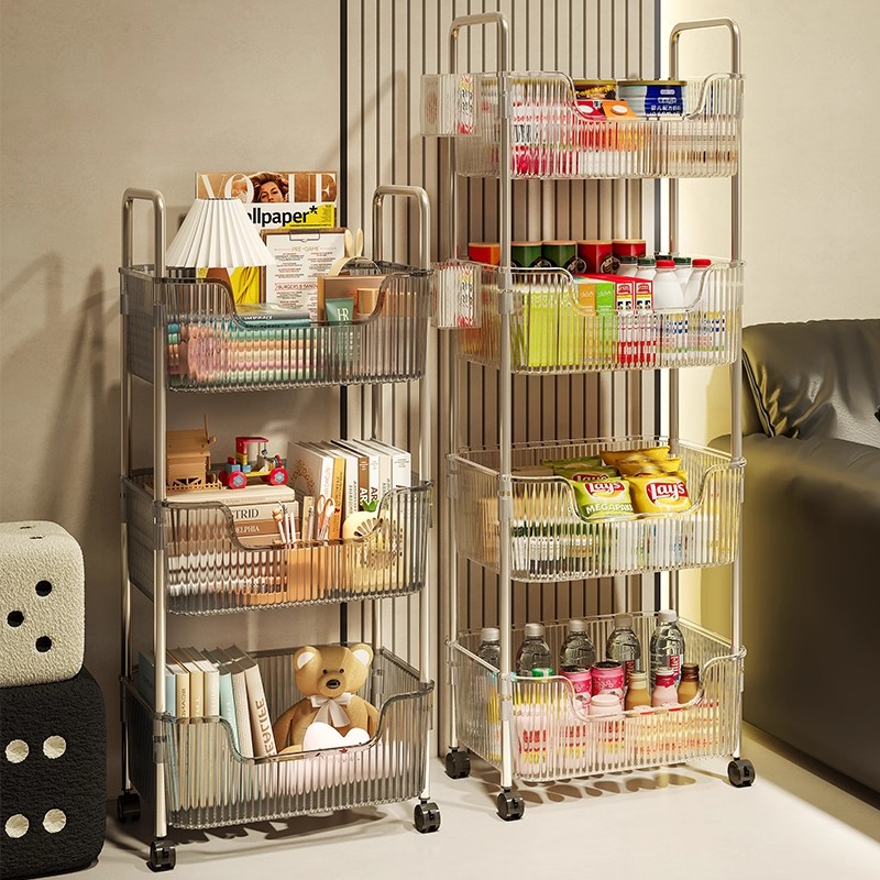 可移动小推车零食置物架落地多层家用客厅收纳架亚克力化妆品柜子