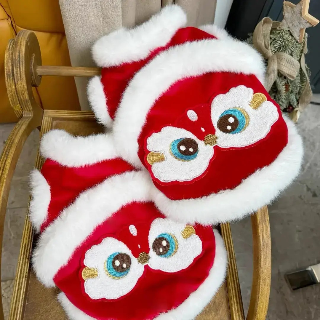 狗狗新年衣服秋冬新款比熊约克夏加绒醒狮刺绣拜年服猫咪过年喜庆