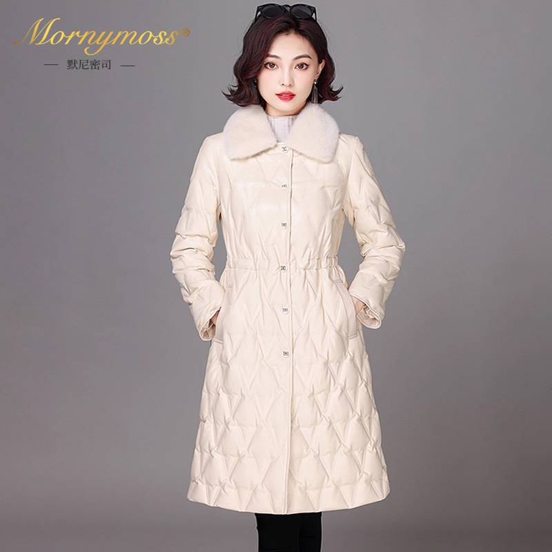 默尼密司品牌真皮羽绒服女中长款2025冬季新款水貂毛领绵羊皮外套