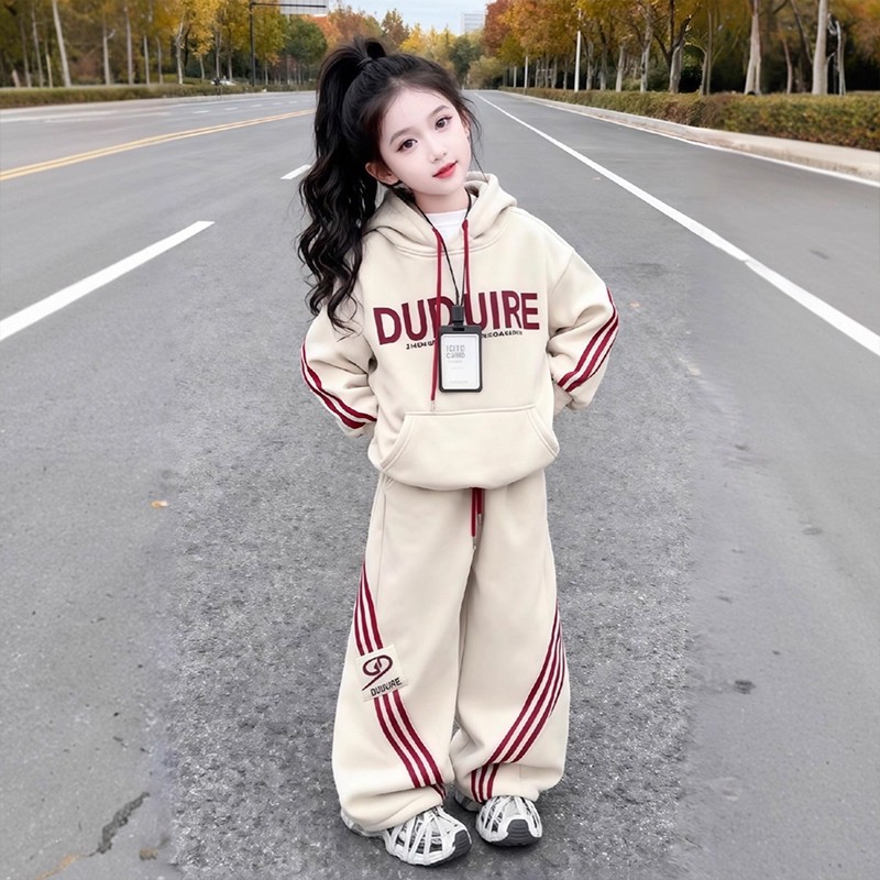 女童加绒套装秋冬款2025新款儿童洋气卫衣冬装女孩韩版休闲两件套