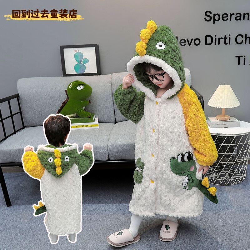 MOMOCO/玛米玛卡【特惠】男童睡袍睡衣秋冬季加厚法兰绒宝宝卡通珊