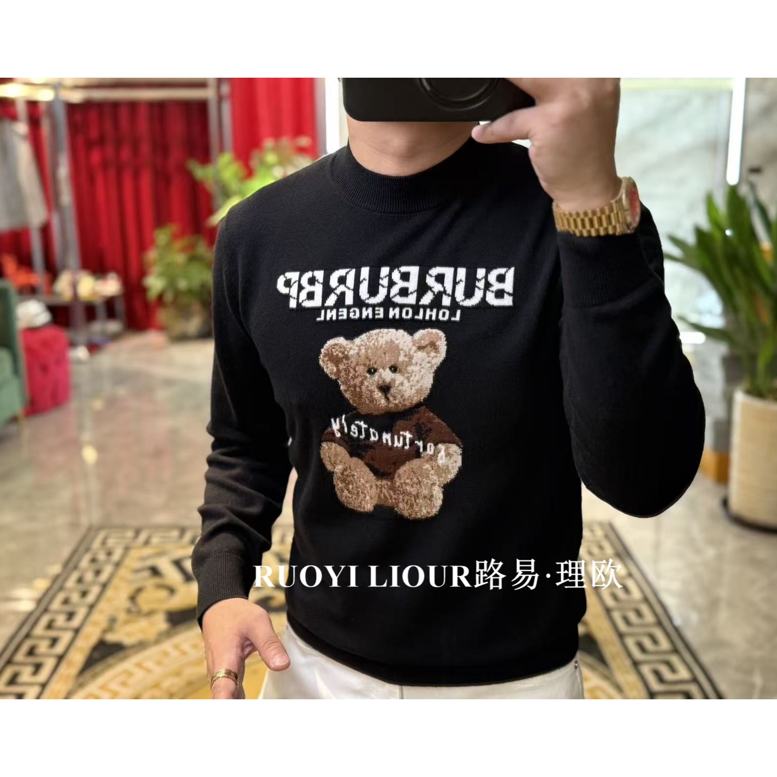 【路易理欧】欧货时尚网红同款小熊羊毛长袖圆领保暖百搭毛衣0621