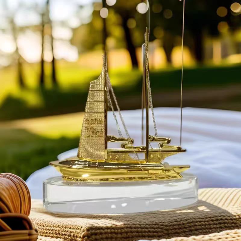 金属款--一帆风顺帆船摆件高档装饰乔迁创意水晶摆件礼盒装
