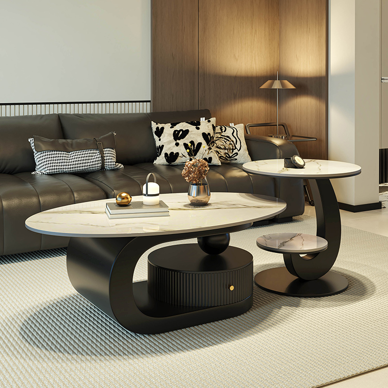 新款椭圆形岩板茶几现代简约客厅家用轻奢高级感小户型茶桌子组合