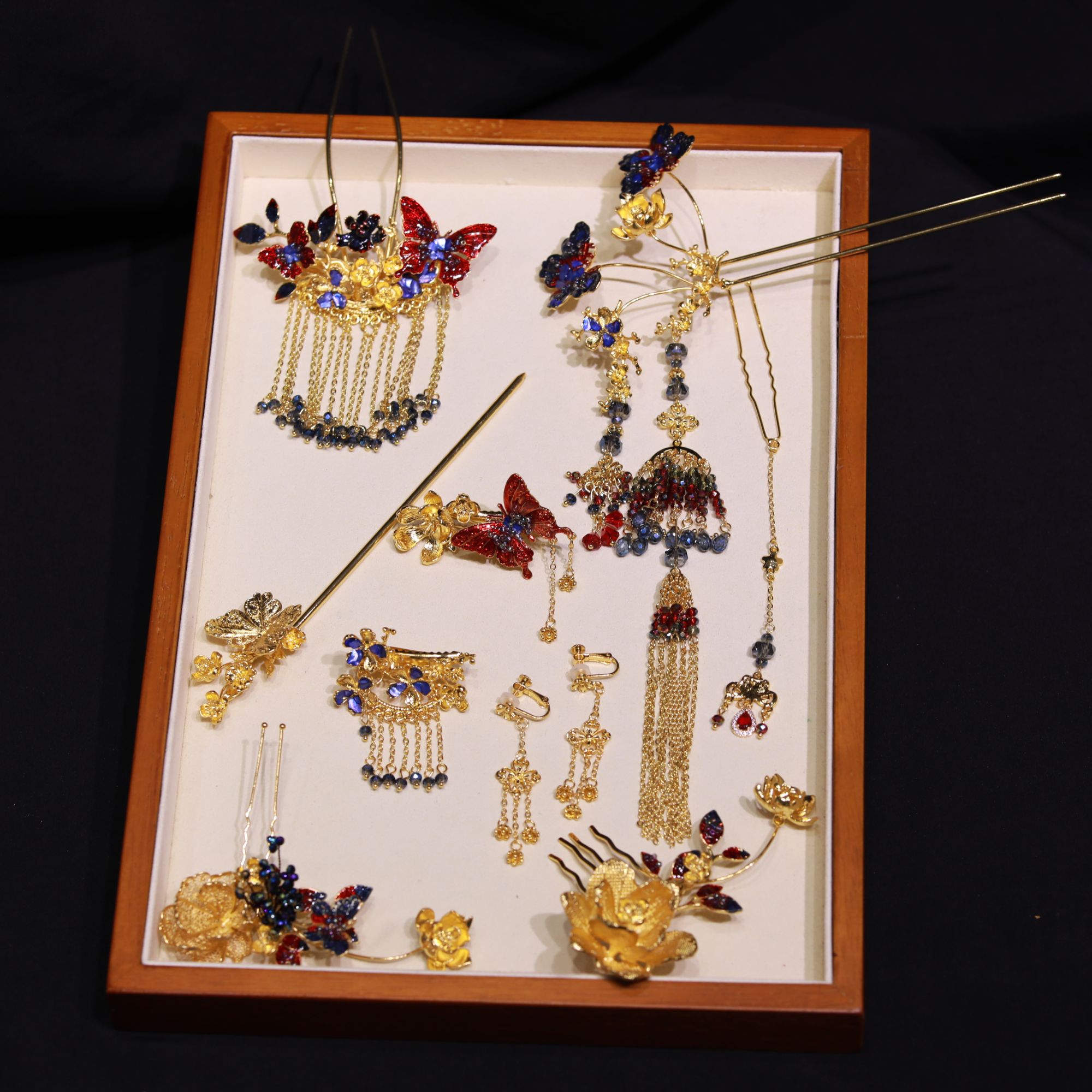 合金仿水晶婚庆饰品 12839中式分体红金配色撞色精致百搭款