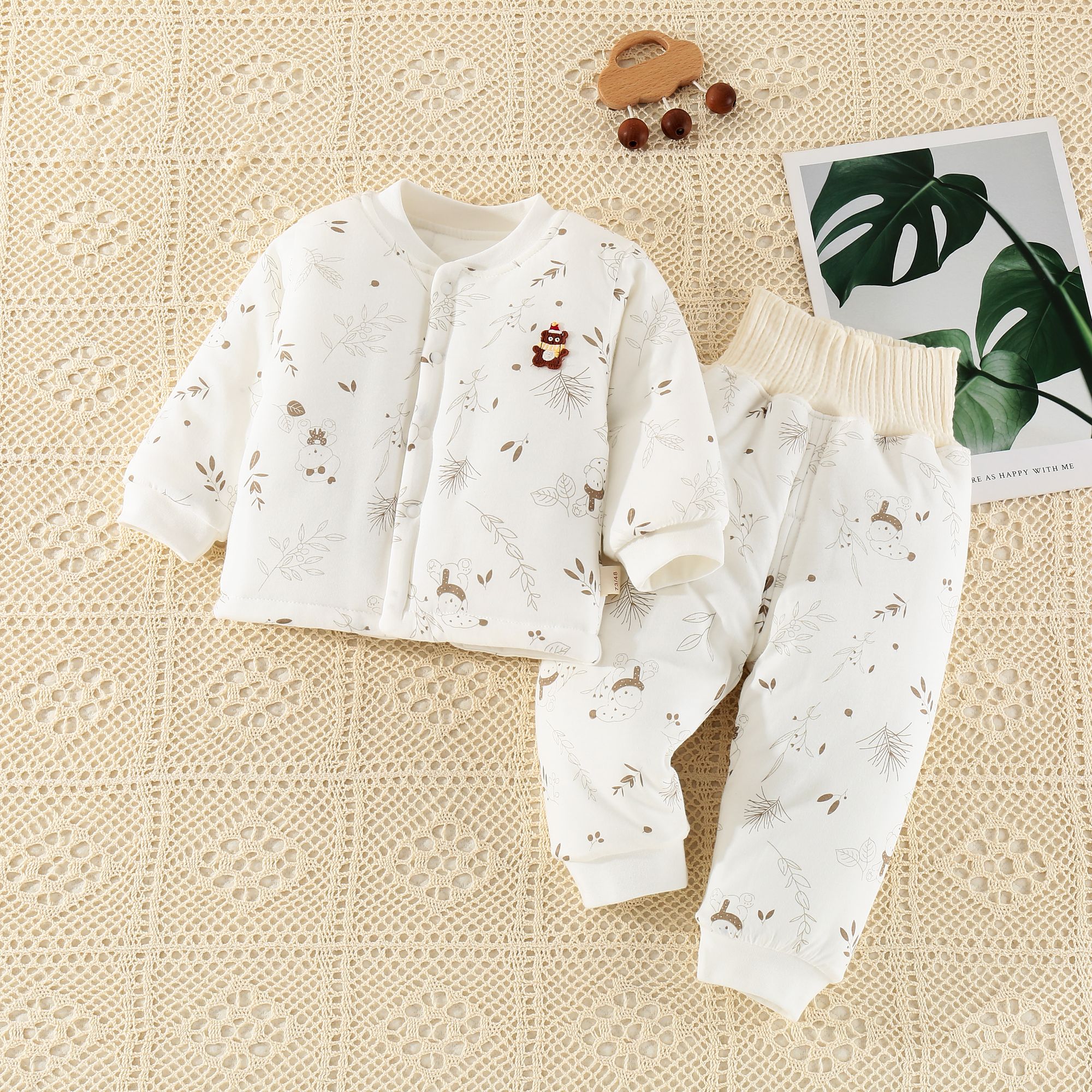 150克-180克73-110码新生儿秋冬长袖套装加厚冬款宝宝两件套棉衣