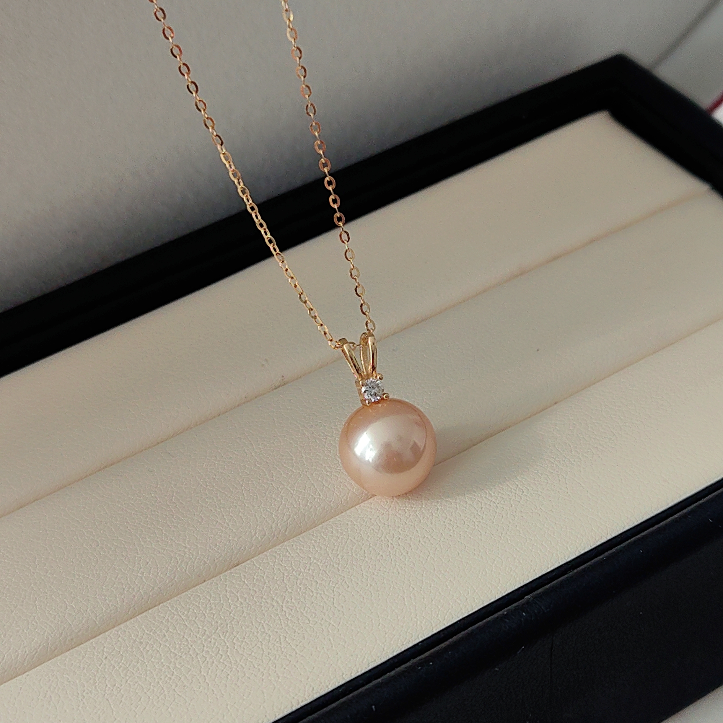 玫瑰金色珍珠小蛮腰淡水珍珠吊坠10-11mms925银