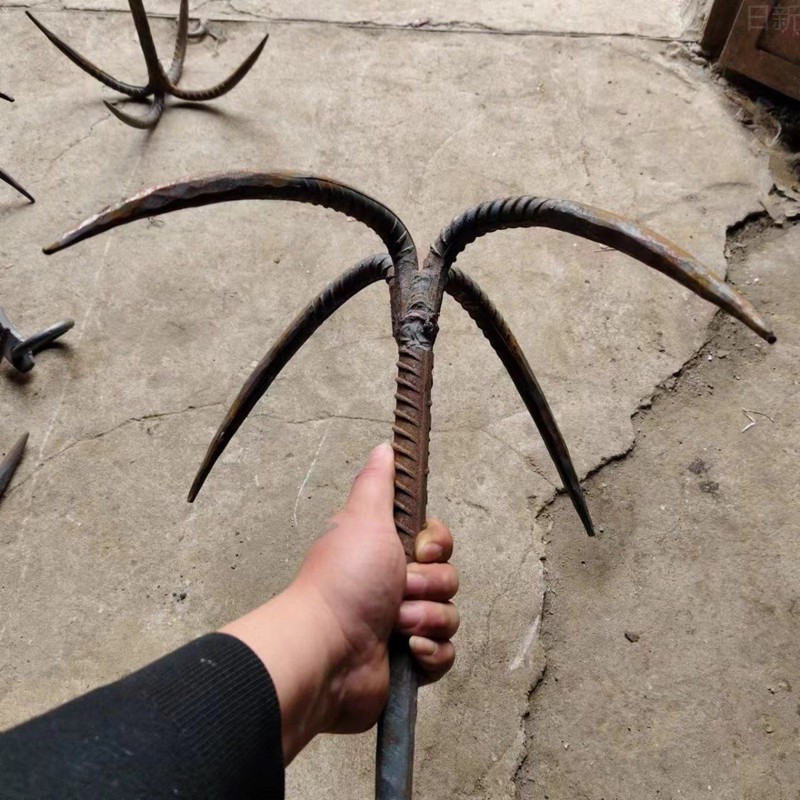 手工锻造四爪锚捞水草抓钩船用锚传统长杆锚头停船锚