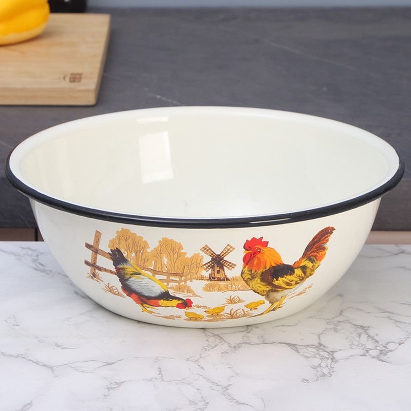【发2个】20公分特厚珐琅搪瓷大公鸡汤盆菜盆2个
