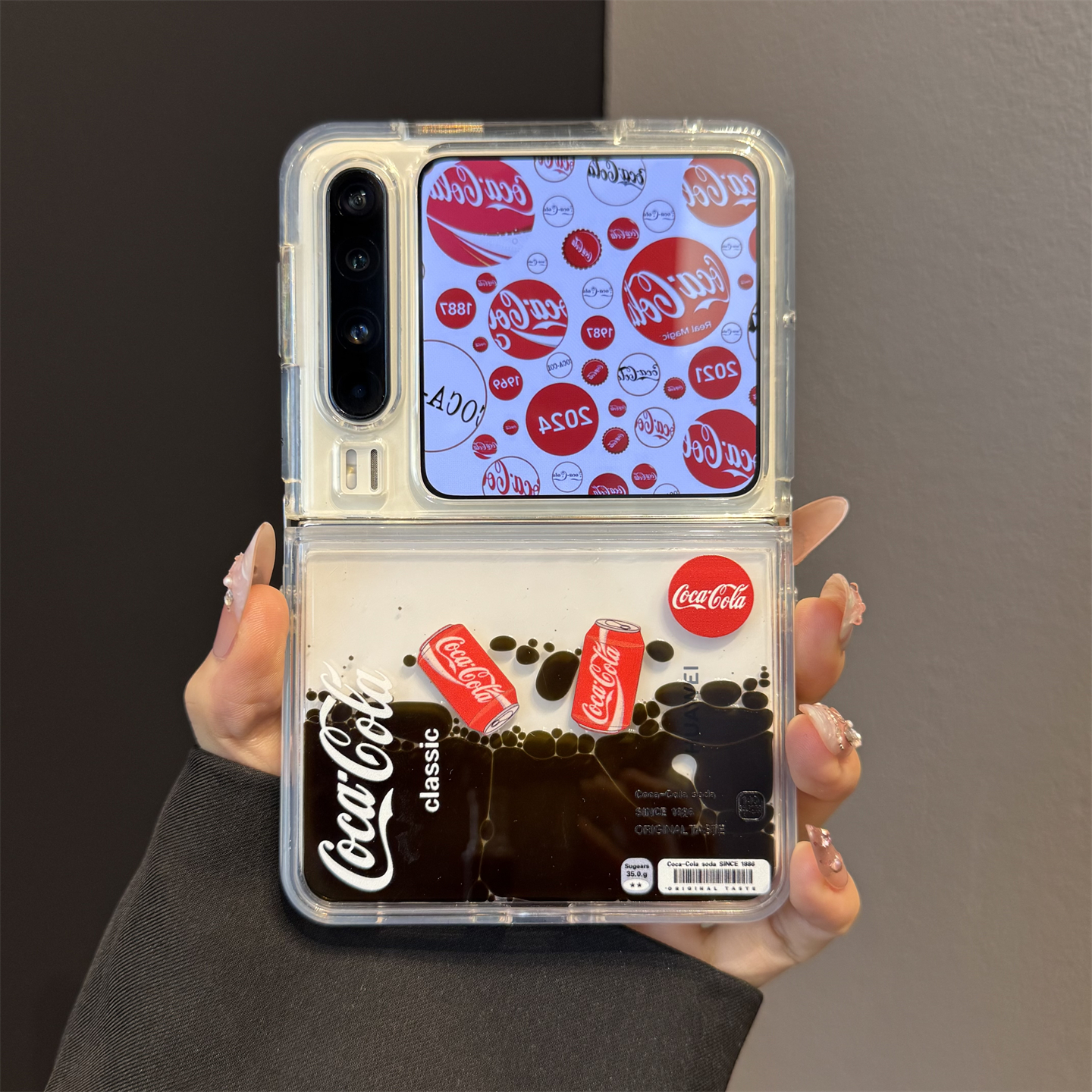 适用华为purax典藏版折叠屏手机壳PuraX透明百事可乐流动液体滑块