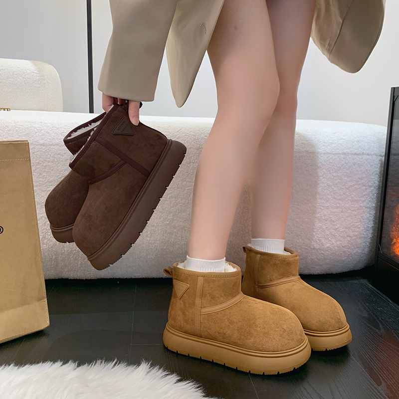 卡皮巴拉大头丑萌大棉鞋2025冬季加绒加厚防寒保暖雪地靴厚底短靴