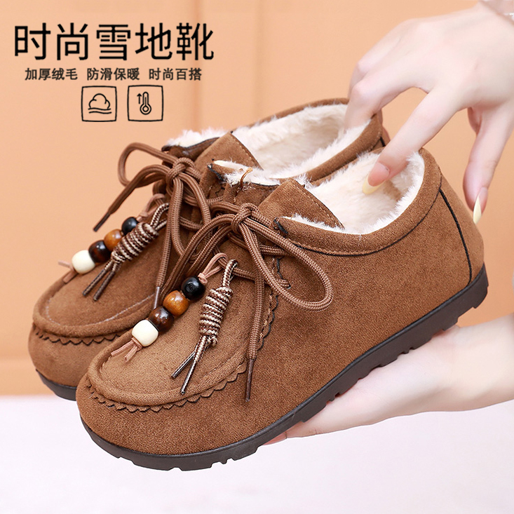 超火袋鼠鞋女棉鞋2025冬新款加绒加厚保暖平底防滑复古休闲勃肯鞋