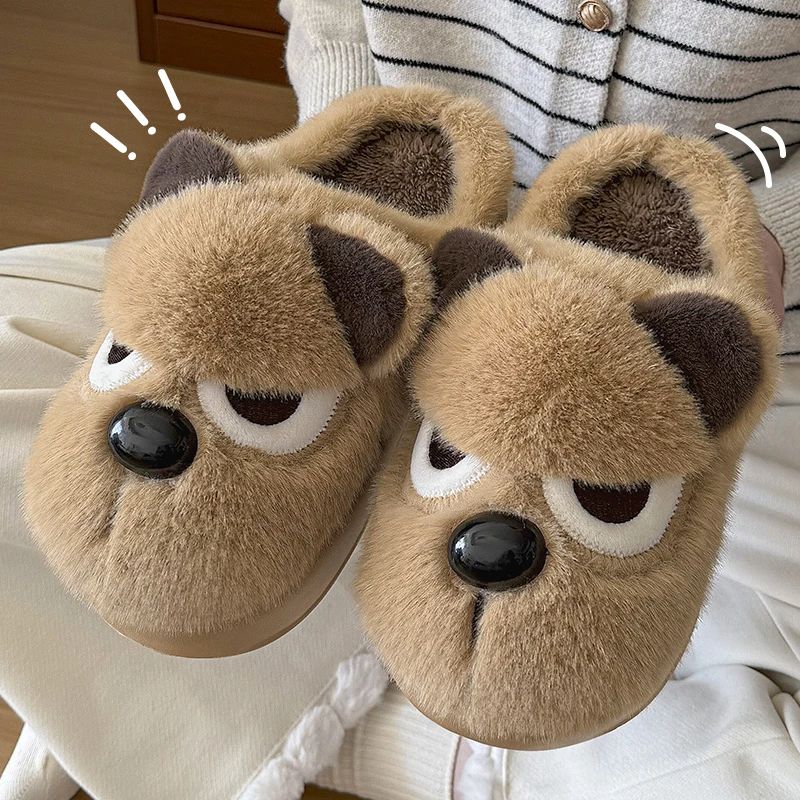 生气小狗棉拖鞋女2025秋冬季厚底踩屎感加绒保暖居家防滑毛绒拖鞋