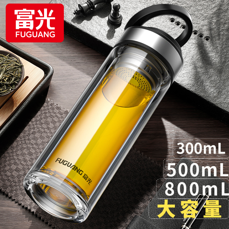 富光玻璃杯大容量单层水杯商务双层加厚泡茶杯男士便携车载茶杯子