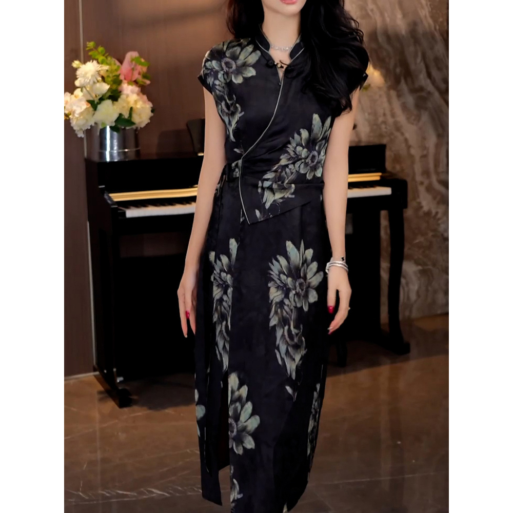 高级感气质收腰显瘦A字裙2026夏季新款中式改良国风旗袍连衣裙女