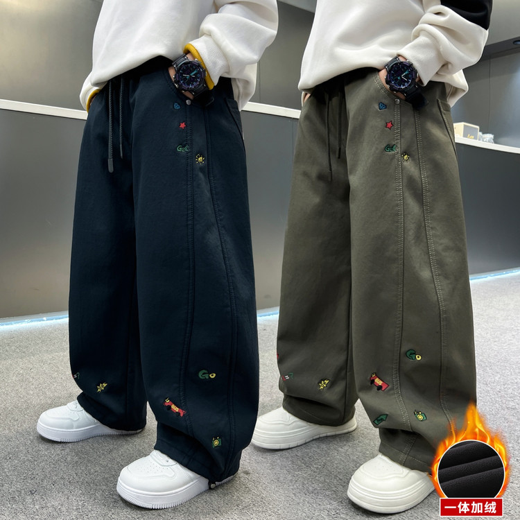 儿童装男童加绒裤子2025新款男孩运动卫裤加厚大童秋冬季长裤休闲