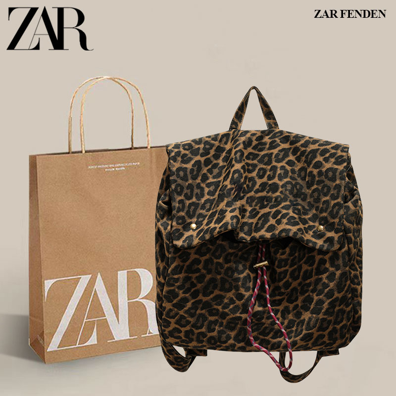 ZAR FENDEN时尚个性豹纹帆布包2025新款高级感通勤旅游双肩背书包