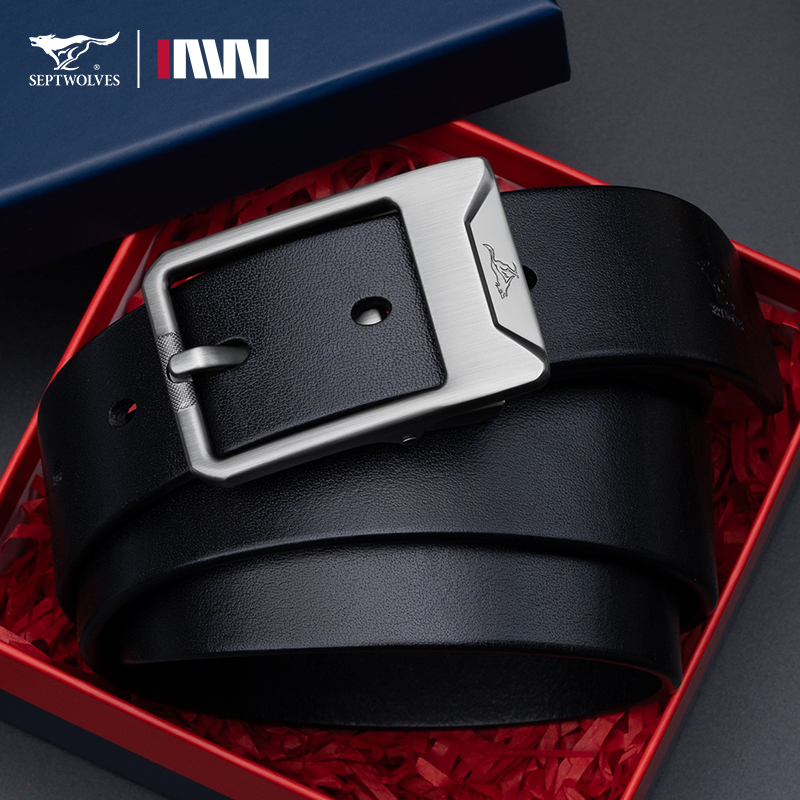 七匹狼男士针扣皮带真牛皮腰带年轻人商务2025新款西装裤带正品