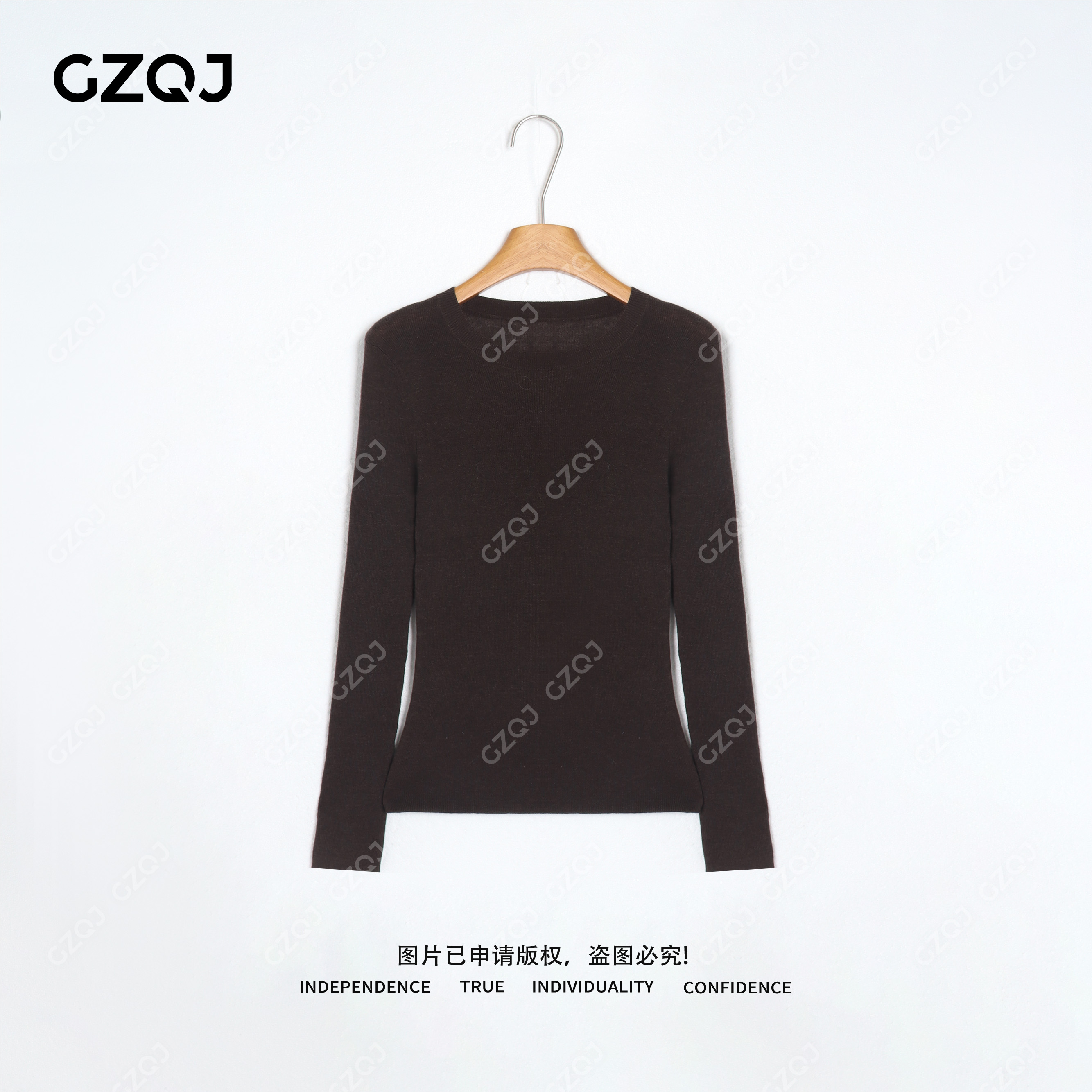 老琴私服【布朗尼秋】绵羊毛套头薄款圆领针织打底衫女秋季7602